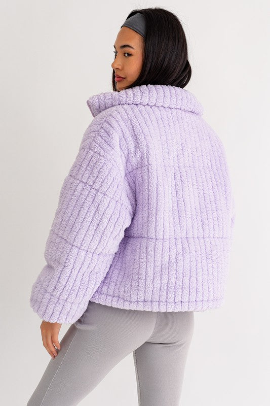 Periwinkle Veste matelassée zippée sur le devant avec poches et col montant pour femme