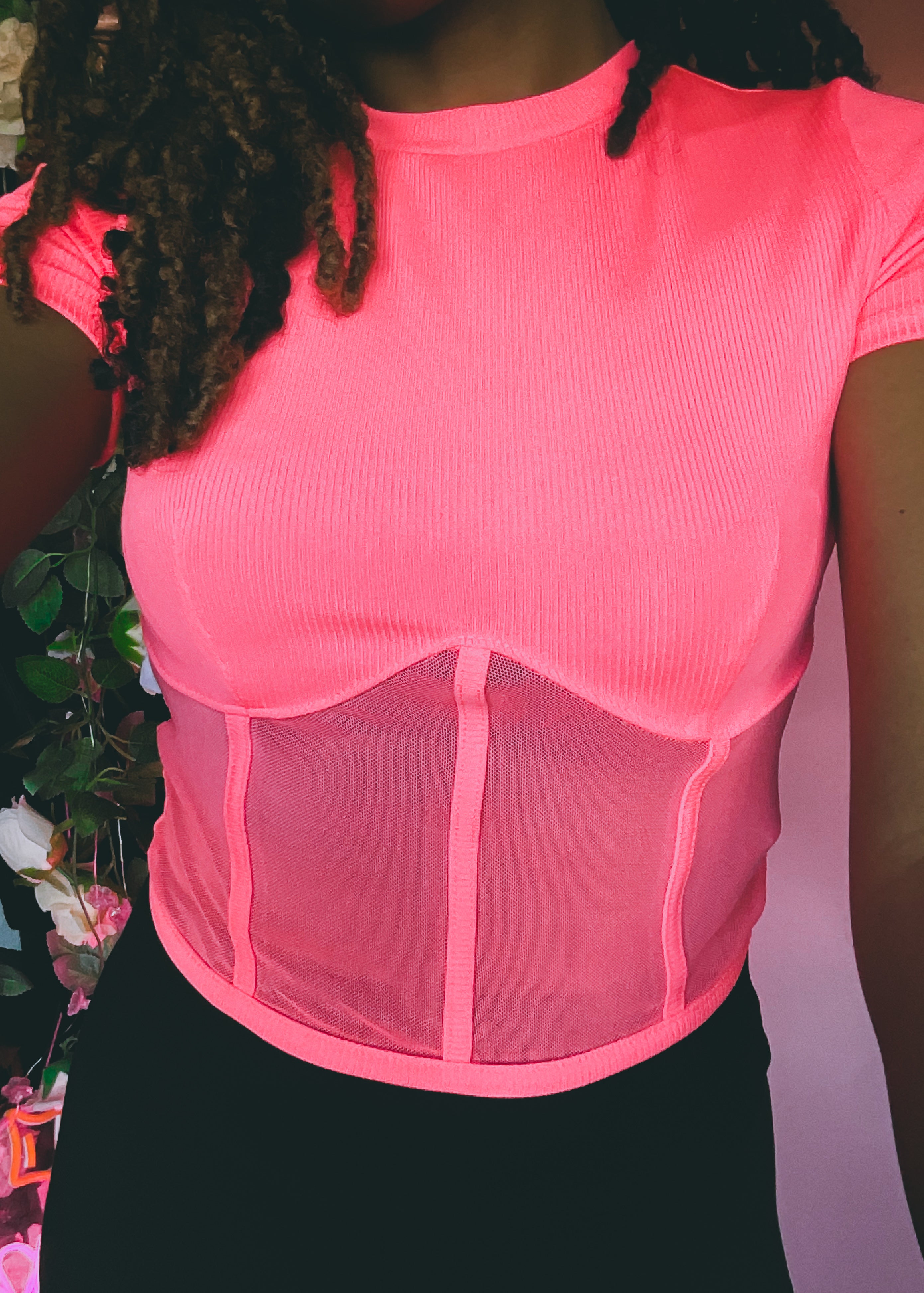 Neon pink sheer top deals