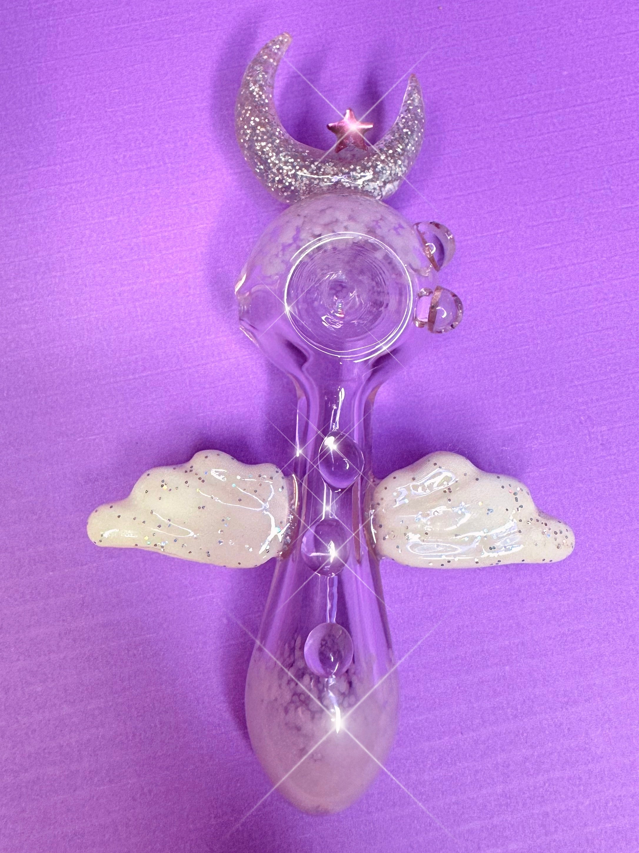 Pink Glitter Star Wing & Moon Glass Hand Pipe