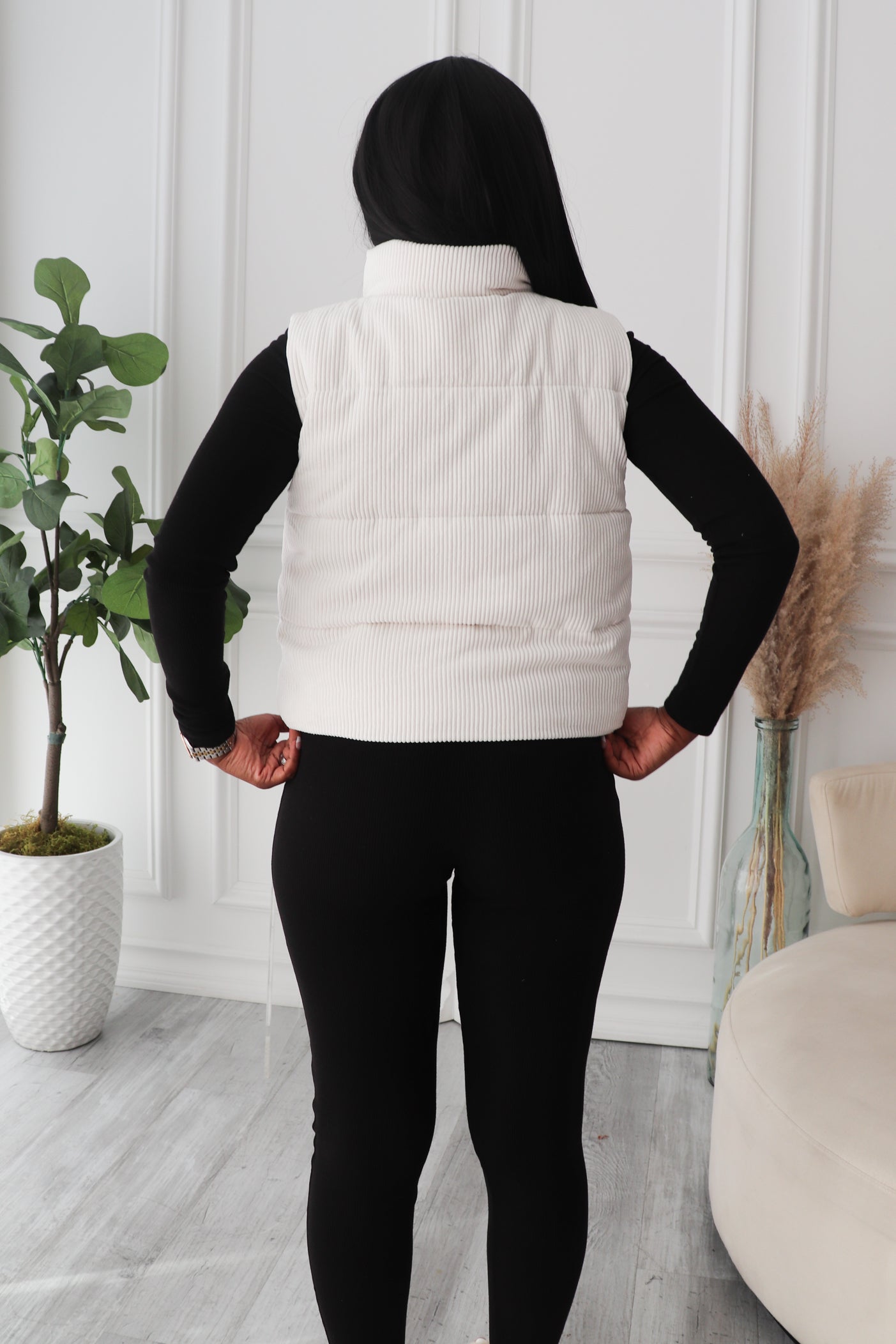 Snap Button Vest, Autumn Puffer Vest, Front Pocket Vest, Stand-Up Collar Vest, Adjustable Waist Vest, Trendy Collar Vest