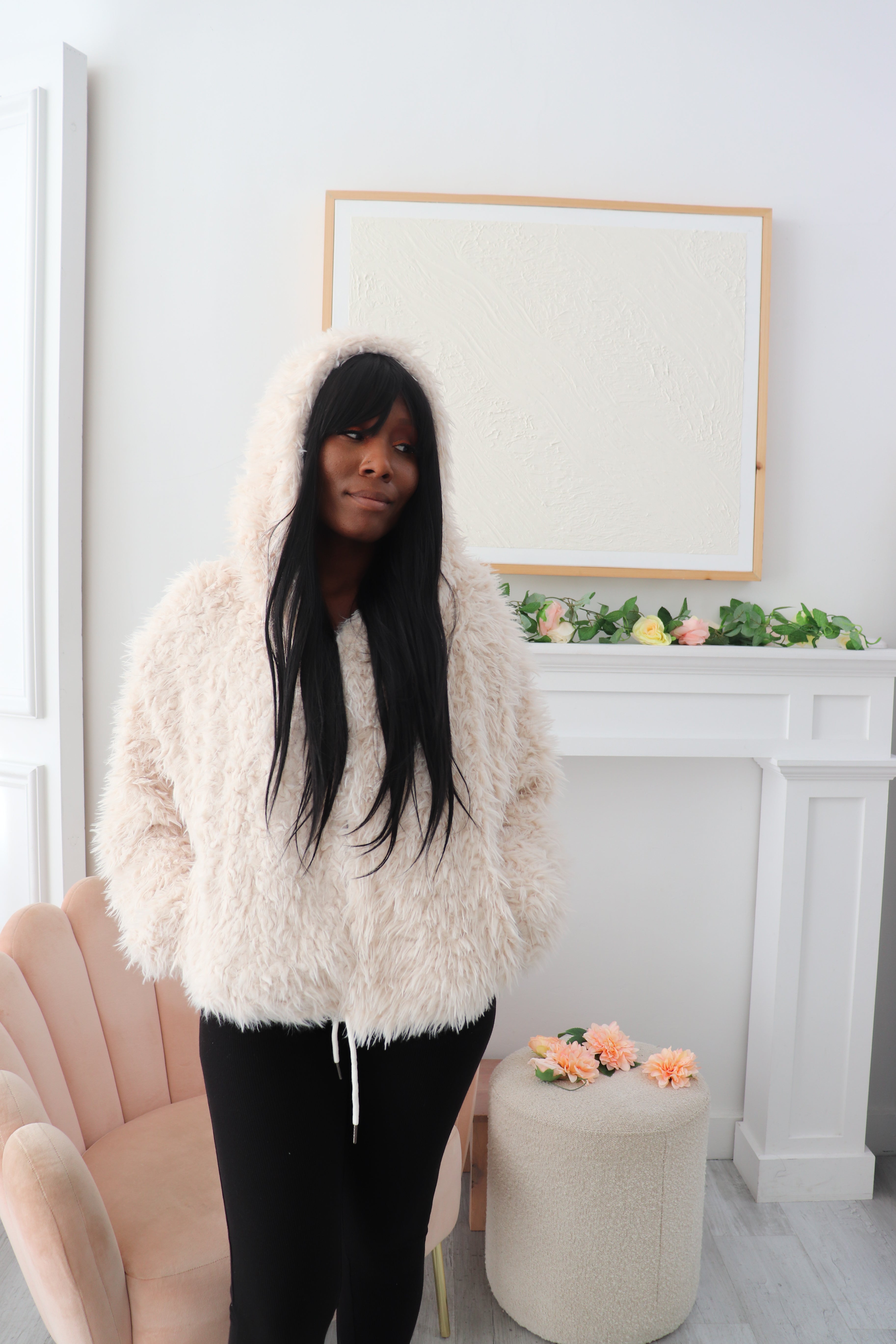 Faux Fur Hood Jacket, Hook-&-Eye Faux Fur Jacket, Oversized Faux Fur Jacket, Fluff Me Hood Jacket, Faux Fur Jacket