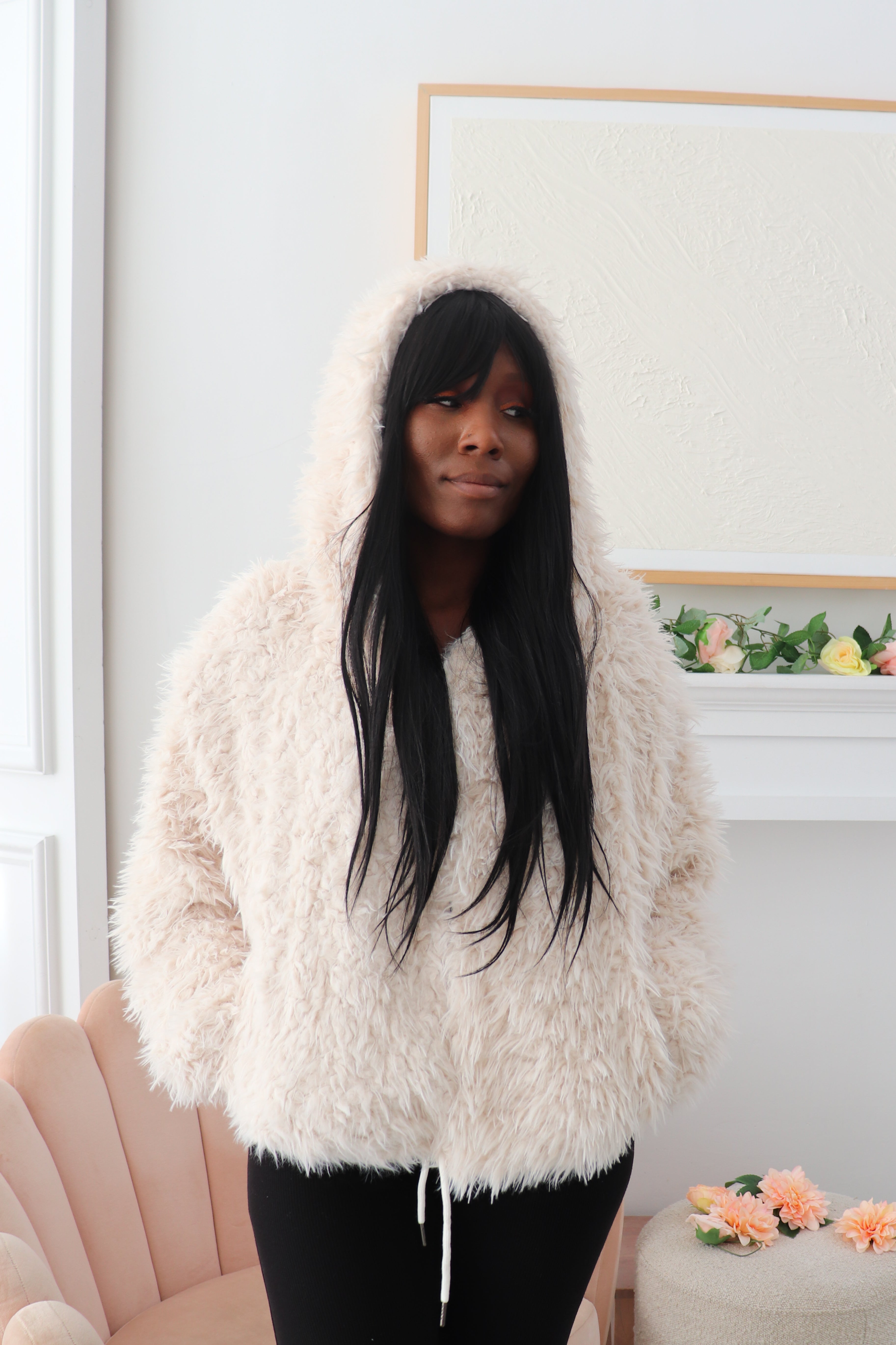 Faux Fur Hood Jacket, Hook-&-Eye Faux Fur Jacket, Oversized Faux Fur Jacket, Fluff Me Hood Jacket, Faux Fur Jacket