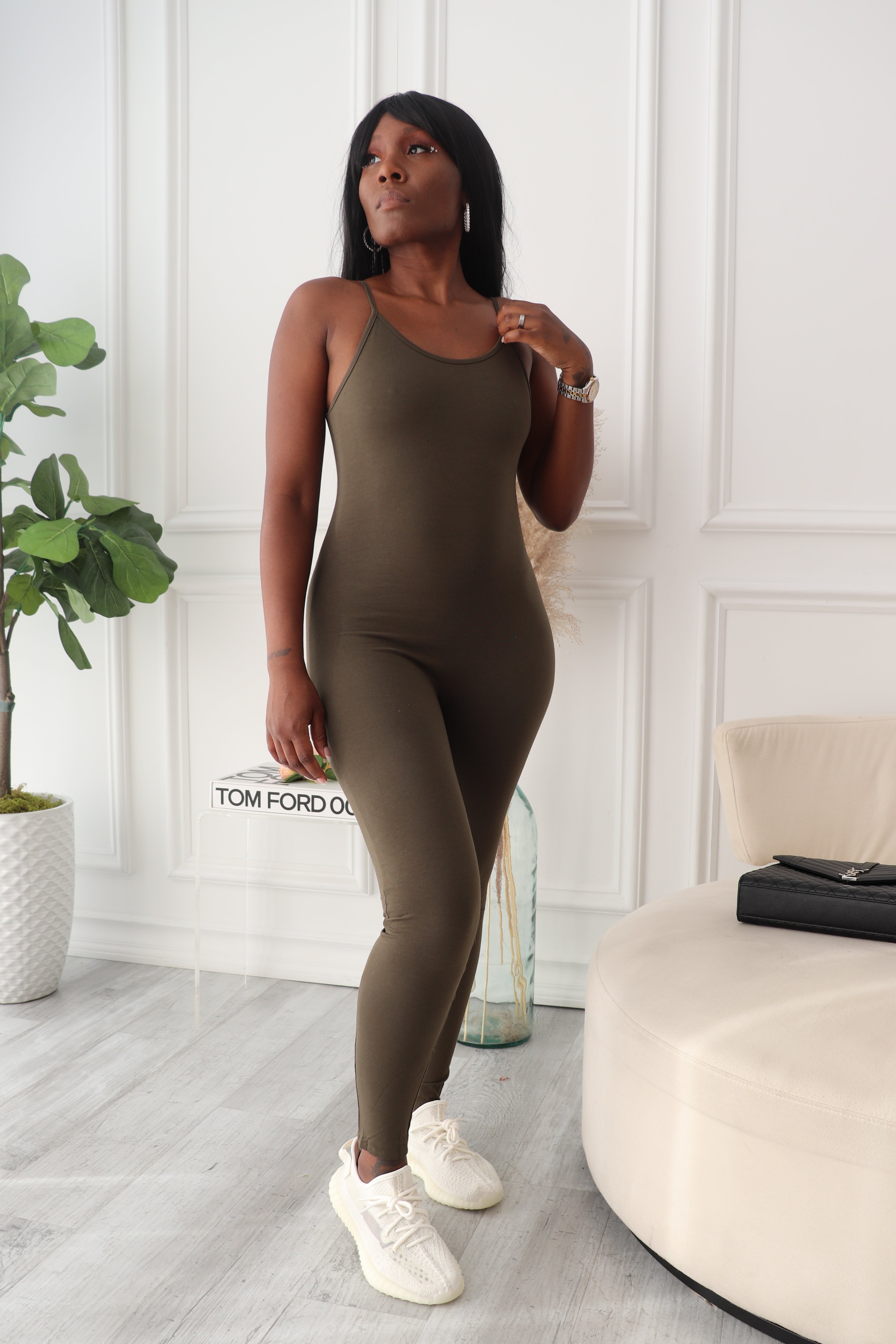 Essential Jumpsuit I, Women's Jumpsuit I, Spaghetti Strap Jumpsuit, Round Neck Jumpsuit, Zip-Up Back Jumpsuit, Trendy Jumpsuit