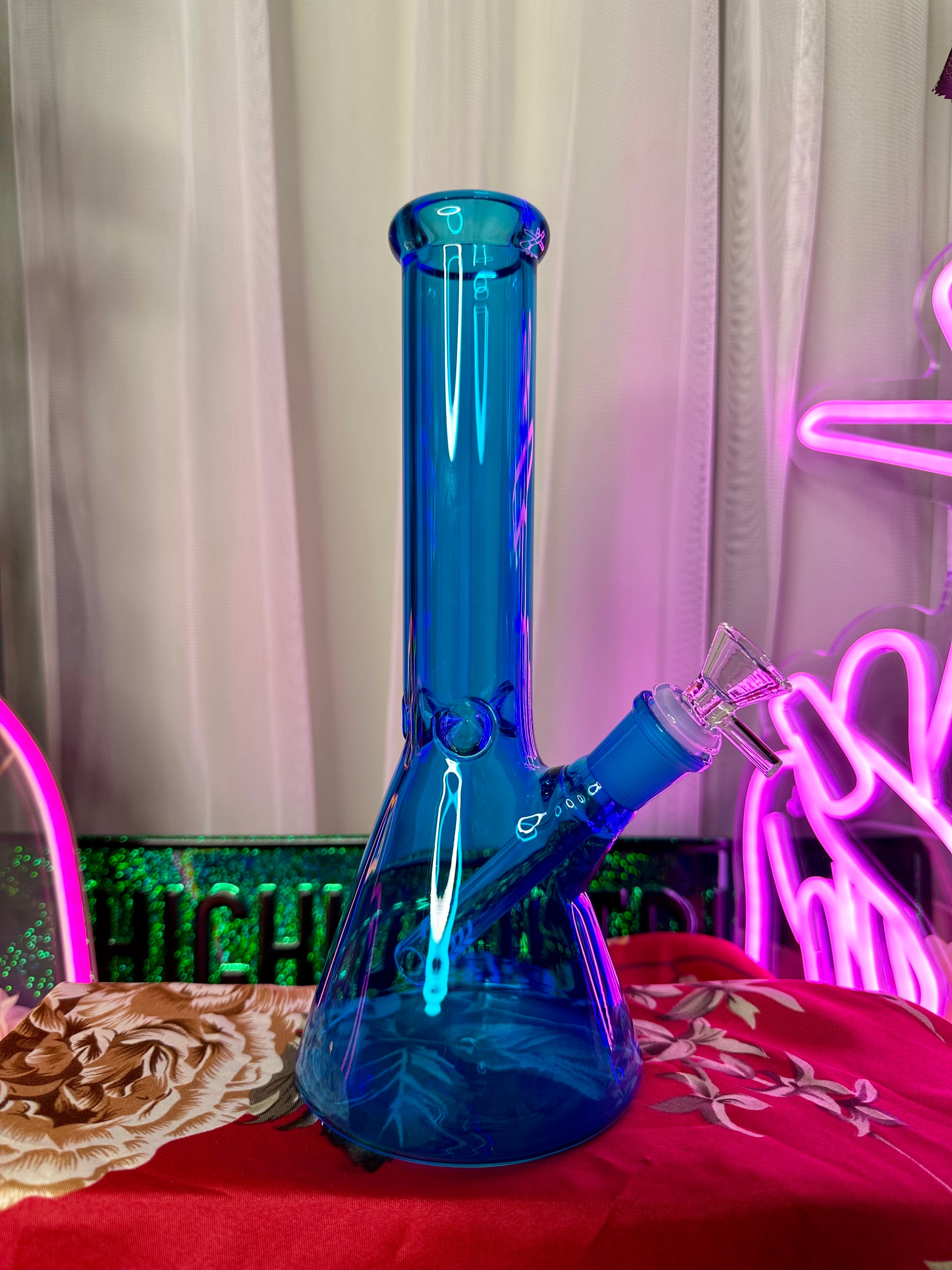 Medium Translucent Blue Glass Water Smoke Pipe