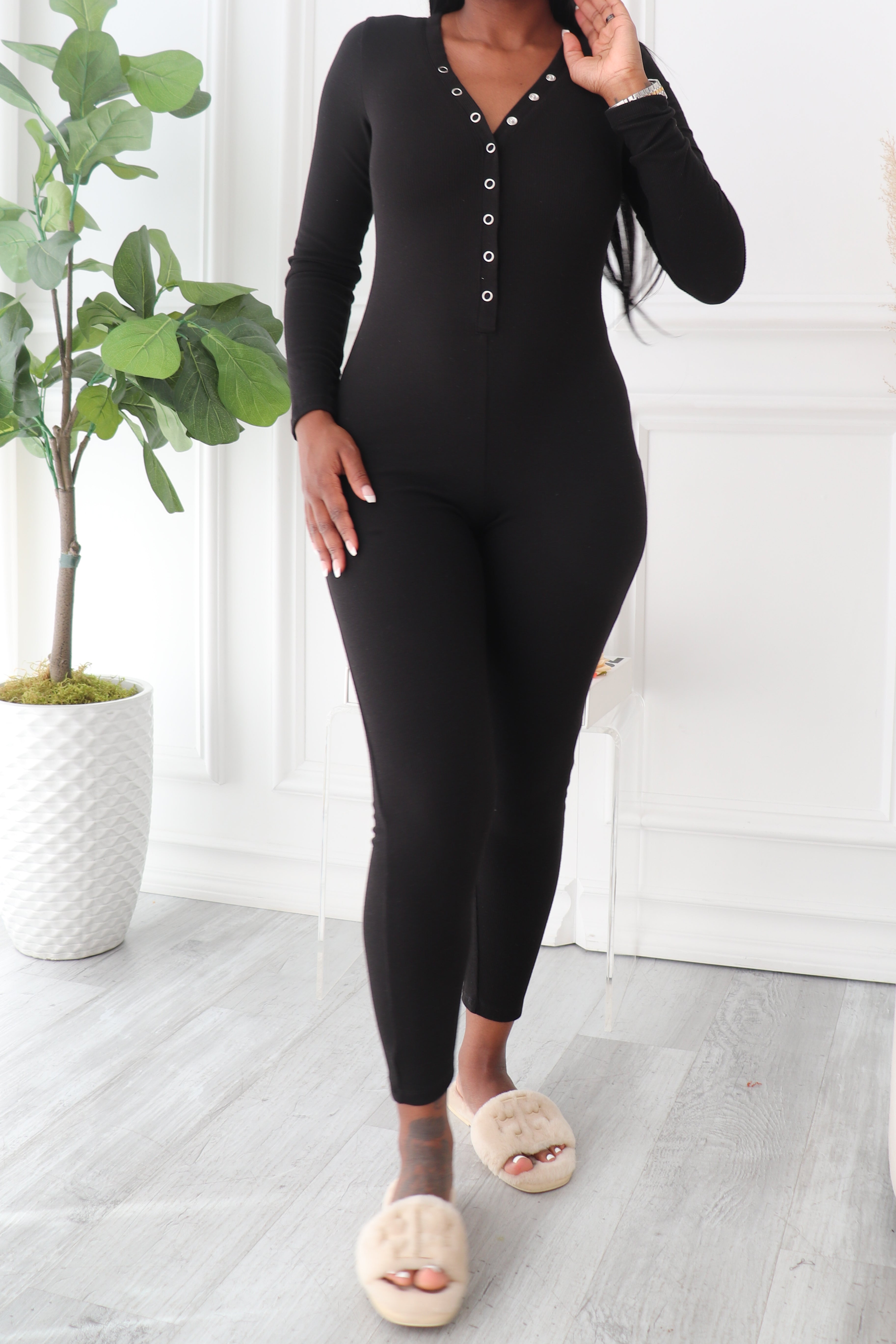 Home Body Jumpsuit, Women's Body Jumpsuit, Button-Up Jumpsuit, Activewear Jumpsuit, Long-Sleeve Jumpsuit