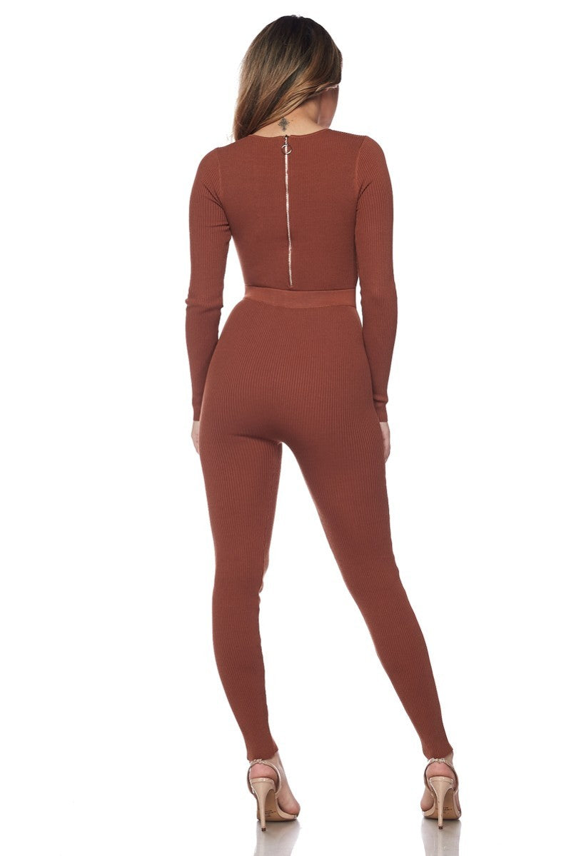 Autumn Jumpsuit, Cut-Out Jumpsuit, Back Zip Jumpsuit, Front Tie Jumpsuit, Trendy Jumpsuit