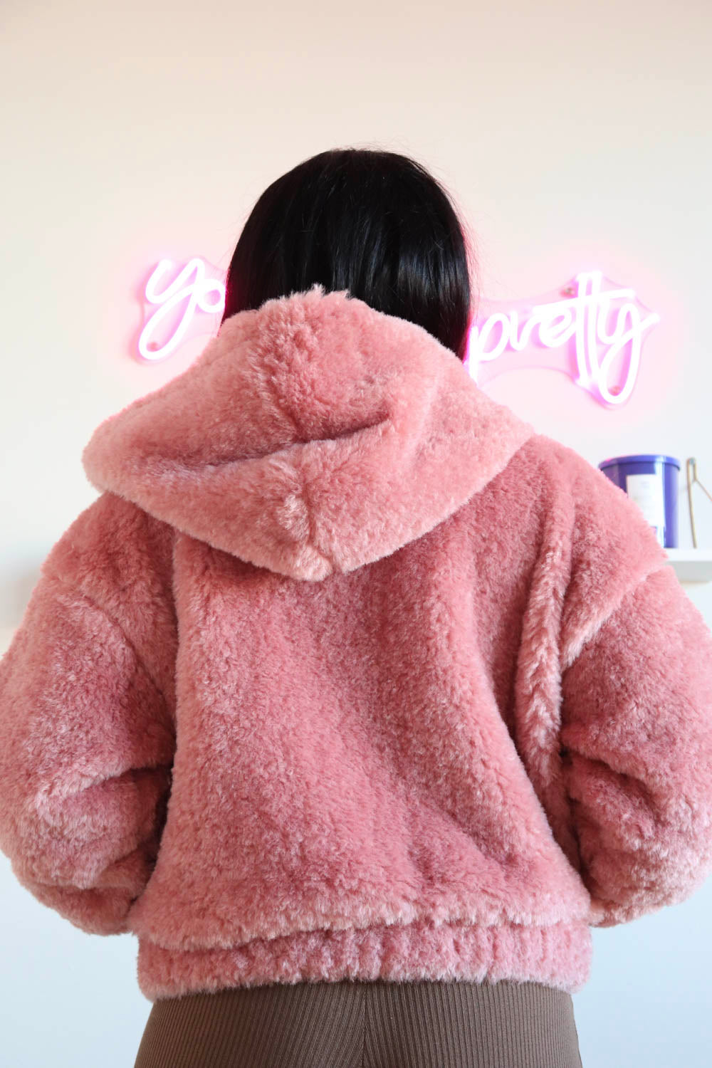 Faux Fur Hooded, Feeling Pink Hooded Jacket, Fur Hooded Jacket, Cropped Faux Fur Hood, Zip-Up Faux Fur Hood, Womens Faux Fur Hood